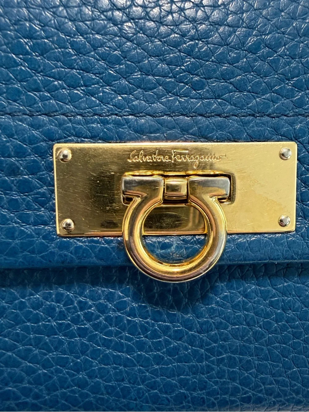 Salvatore Ferragamo Gancini Pebbled Calfskin Continental Long Wallet - Teal Blue